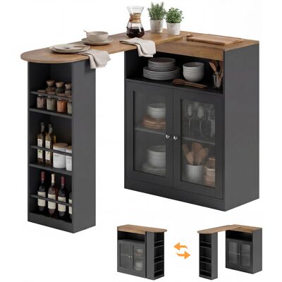 Generic Table De Bar Extensible Et Pivotante À 90° Avec Étagères Ouvertes Et 2 Portes Vitrées, 150x80x105,5 Cm, Noir Et Naturel - Publicité Generic Table De Bar Extensible Et Pivotante À 90° Avec Étagères Ouvertes Et 2 Portes Vitrées, 150x80x105,5 Cm, Noir Et Naturel - Publicité