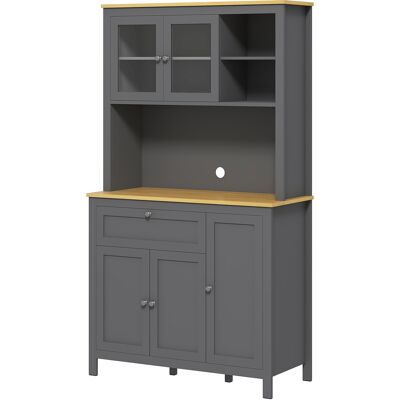 OEM Armoire De Cuisine Buffet Cuisine 5 Portes Dont 2 Portes Vitrées Et 1 Tiroir, 1 Niche Centrale - Hauteur 180 Cm Gris - Publicité OEM Armoire De Cuisine Buffet Cuisine 5 Portes Dont 2 Portes Vitrées Et 1 Tiroir, 1 Niche Centrale - Hauteur 180 Cm Gris - Publicité