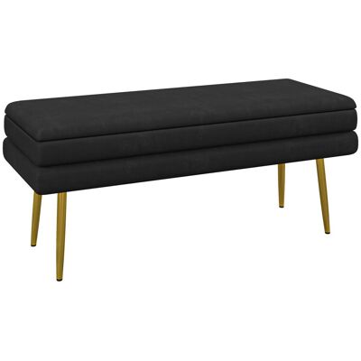 OEM Banc Banquette Coffre De Rangement 2 En 1 Assise Aspect Velours Et Pieds Acier - 100 X 37,5 X 42 Cm Noir Et Doré - Publicité OEM Banc Banquette Coffre De Rangement 2 En 1 Assise Aspect Velours Et Pieds Acier - 100 X 37,5 X 42 Cm Noir Et Doré - Publicité