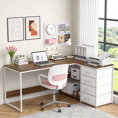 OEM Bureau D'Angle En Forme De L-etagères De Rangement-grand Plateau-bureau D'Ordinateur Angle-150 X 120 X 75cm,noyer Et Blanc - Publicité OEM Bureau D'Angle En Forme De L-etagères De Rangement-grand Plateau-bureau D'Ordinateur Angle-150 X 120 X 75cm,noyer Et Blanc - Publicité
