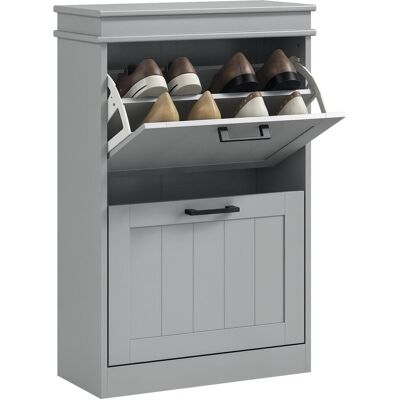 OEM Meuble À Chaussures, 2 Portes Abattants, Étagères Réglables, Pour Entrée, Couloir, 54 X 24 X 82,5 Cm, Gris - Publicité OEM Meuble À Chaussures, 2 Portes Abattants, Étagères Réglables, Pour Entrée, Couloir, 54 X 24 X 82,5 Cm, Gris - Publicité