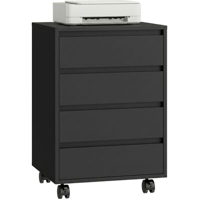 OEM Caisson De Bureau Rangement Sur Roulettes 4 Tiroirs Coulissants En Bois Aspect Noir - Publicité OEM Caisson De Bureau Rangement Sur Roulettes 4 Tiroirs Coulissants En Bois Aspect Noir - Publicité