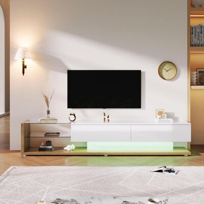 OEM Meubles Tv, Buffets Bas, Une Combinaison De Blanc Laqué Et De Tons Boisés. Cloisons Vitrées Et Éclairage Led Modulable. Un Style Champêtre Naturel Allié À Un Design Moderne. Publicité OEM Meubles Tv, Buffets Bas, Une Combinaison De Blanc Laqué Et De Tons Boisés. Cloisons Vitrées Et Éclairage Led Modulable. Un Style Champêtre Naturel Allié À Un Design Moderne. Publicité