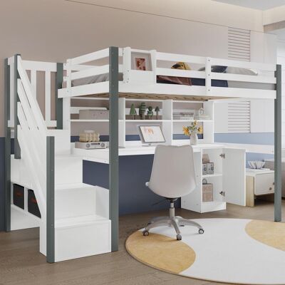 OEM Lit Mi-hauteur Avec Coffre De Rangement En Tissu, Grand Espace De Rangement, Échelle Latérale, Étagère Ouverte, Lit Enfant Avec Bureau Et Casiers, Pin Et Mdf, Blanc Et Gris, 90 X 200 Cm - Publicité OEM Lit Mi-hauteur Avec Coffre De Rangement En Tissu, Grand Espace De Rangement, Échelle Latérale, Étagère Ouverte, Lit Enfant Avec Bureau Et Casiers, Pin Et Mdf, Blanc Et Gris, 90 X 200 Cm - Publicité