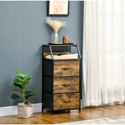 BEAOK Commode En Polyester Marron Avec 3 Tiroirs, 2 Étagères Supérieures Et Structure En Acier 44 X 29 X 92 Cm - Publicité BEAOK Commode En Polyester Marron Avec 3 Tiroirs, 2 Étagères Supérieures Et Structure En Acier 44 X 29 X 92 Cm - Publicité