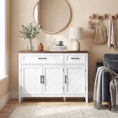 OEM Buffet Salon Meuble De Rangement 3 Portes Chevron 2 Tiroirs 2 Étagères Réglables 110x35x80,5cm Blanc - Publicité OEM Buffet Salon Meuble De Rangement 3 Portes Chevron 2 Tiroirs 2 Étagères Réglables 110x35x80,5cm Blanc - Publicité