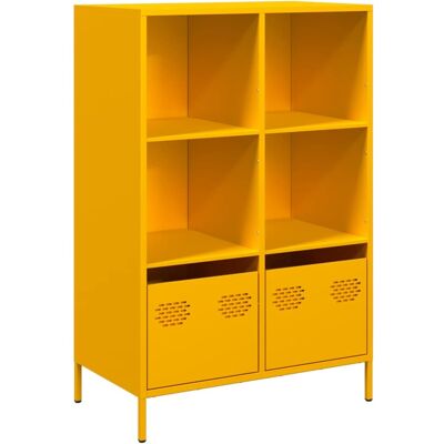 Maison La Vie - Buffet Haut Pour Salon - Meuble De Rangement Jaune Moutarde 68x39x103,5 Cm Acier Bu1458 - Publicité Maison La Vie - Buffet Haut Pour Salon - Meuble De Rangement Jaune Moutarde 68x39x103,5 Cm Acier Bu1458 - Publicité