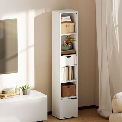 OEM Homcom Bibliothèque Étagère À Livres Meuble De Rangement - Tiroir, Placard & Compartiments Ouverts, 30x24x158cm, Blanc - Publicité OEM Homcom Bibliothèque Étagère À Livres Meuble De Rangement - Tiroir, Placard & Compartiments Ouverts, 30x24x158cm, Blanc - Publicité