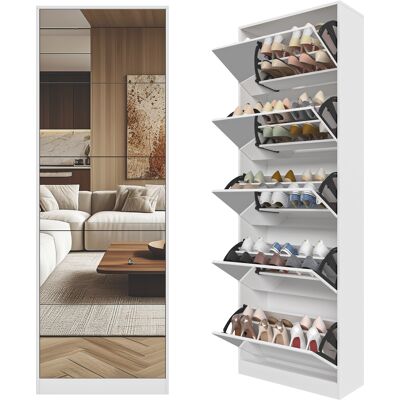 ACKERMAN Armoire À Chaussures À Miroirs Avec 5 Tiroirs Rabattables, Armoire À Chaussures Double Étage, Armoire À Chaussures À Miroirs, Armoire À Chaussures Rabattable Autonome, Entrée, Blanc - Publicité ACKERMAN Armoire À Chaussures À Miroirs Avec 5 Tiroirs Rabattables, Armoire À Chaussures Double Étage, Armoire À Chaussures À Miroirs, Armoire À Chaussures Rabattable Autonome, Entrée, Blanc - Publicité