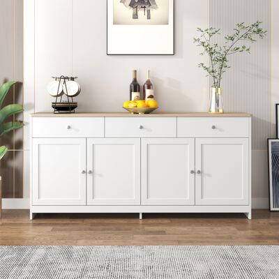 ACKERMAN Buffet En Bois Blanc Veiné, Quatre Portes, Trois Tiroirs, Salon, Salle À Manger. Couleur Bois Et Blanc. Publicité ACKERMAN Buffet En Bois Blanc Veiné, Quatre Portes, Trois Tiroirs, Salon, Salle À Manger. Couleur Bois Et Blanc. Publicité