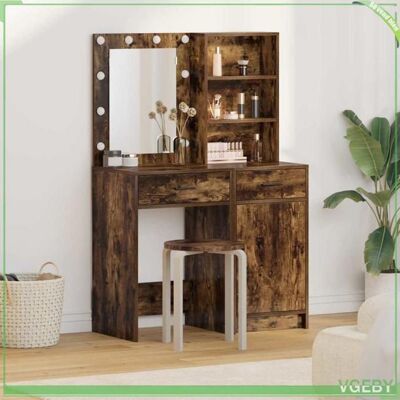OEM Ensemble De Coiffeuse 2 Pcs - Faf7291712450259 - Chêne Fumé - Miroir Led Tactile - Rangement Tiroir & 3 Étagères - Publicité OEM Ensemble De Coiffeuse 2 Pcs - Faf7291712450259 - Chêne Fumé - Miroir Led Tactile - Rangement Tiroir & 3 Étagères - Publicité