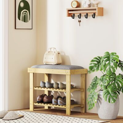 OEM Banc À Chaussures En Bambou 3-niveaux, Style Scandinave, 60x29x49cm, Gris & Bois Naturel - Publicité OEM Banc À Chaussures En Bambou 3-niveaux, Style Scandinave, 60x29x49cm, Gris & Bois Naturel - Publicité