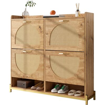 ACKERMAN Élégant Meuble À Chaussures En Bois Avec Portes En Rotin – 4 Portes, Structure En Métal Et Étagère Supérieure Pour Un Rangement Élégant Et Organisé. Publicité ACKERMAN Élégant Meuble À Chaussures En Bois Avec Portes En Rotin – 4 Portes, Structure En Métal Et Étagère Supérieure Pour Un Rangement Élégant Et Organisé. Publicité