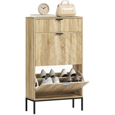 OEM Meuble À Chaussures 8 Paires Avec Tiroir Coulissant, 2 Tiroirs Rabattables, Étagères Réglables, 60x24x105,5cm, Chêne - Publicité OEM Meuble À Chaussures 8 Paires Avec Tiroir Coulissant, 2 Tiroirs Rabattables, Étagères Réglables, 60x24x105,5cm, Chêne - Publicité
