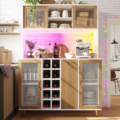 LEMONBEST Buffet 120x40x170 Cm Avec Éclairage Led, Meuble De Rangement Avec 5 Portes Et Prise Murale, Mdf,bois Et Blanc - Publicité LEMONBEST Buffet 120x40x170 Cm Avec Éclairage Led, Meuble De Rangement Avec 5 Portes Et Prise Murale, Mdf,bois Et Blanc - Publicité