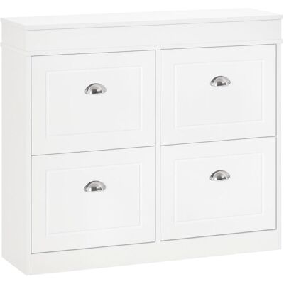 OEM Homcom Armoire À Chaussures Meuble À Chaussures Rangement Dim. 98l X 24l X 83h Cm 4 Portes Abattantes Double Niveau Mdf Blanc - Publicité OEM Homcom Armoire À Chaussures Meuble À Chaussures Rangement Dim. 98l X 24l X 83h Cm 4 Portes Abattantes Double Niveau Mdf Blanc - Publicité