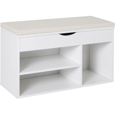 ARRIGONI Banc A Chaussures Meuble De Rangement Gain De Place Avec Siege Rembourre Rabattable Pour Entree Bois 80x30x47cm Blanc - Publicité ARRIGONI Banc A Chaussures Meuble De Rangement Gain De Place Avec Siege Rembourre Rabattable Pour Entree Bois 80x30x47cm Blanc - Publicité