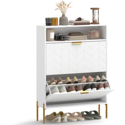 OEM Meuble À Chaussures 16 Paires. Armoire À Chaussures Étroite Avec 2 Tiroirs Rabattables. Compartiment Ouvert. Blanc - Publicité OEM Meuble À Chaussures 16 Paires. Armoire À Chaussures Étroite Avec 2 Tiroirs Rabattables. Compartiment Ouvert. Blanc - Publicité