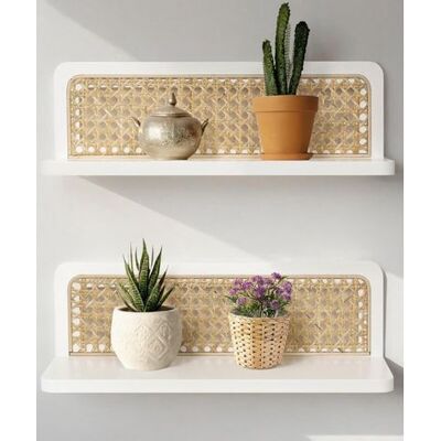 IRISFR Étagère Murale Blanche Boho 2 Set, Étagères Murales En Rotin, Décoration Murale Rustique Moderne En Bois, Étagères De Rangement Murales Pour Salon, Chambre D’enfant, Chambre À Coucher - Publicité IRISFR Étagère Murale Blanche Boho 2 Set, Étagères Murales En Rotin, Décoration Murale Rustique Moderne En Bois, Étagères De Rangement Murales Pour Salon, Chambre D’enfant, Chambre À Coucher - Publicité