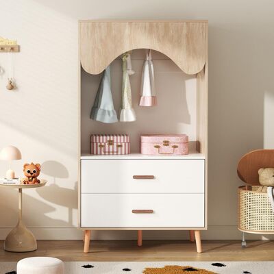 OEM Armoire Enfant Avec Penderie, Tiroirs, Portes Ouvertes, Poignées En Bois Massif, Panneaux De Particules, Blanc Et Bois Naturel, 80 × 46 × 141,5 Cm - Publicité OEM Armoire Enfant Avec Penderie, Tiroirs, Portes Ouvertes, Poignées En Bois Massif, Panneaux De Particules, Blanc Et Bois Naturel, 80 × 46 × 141,5 Cm - Publicité