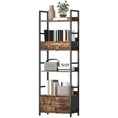 OEM Bibliothèque Étagère De Rangement À 6 Niveaux Avec 4 Étagères, 3 Tiroirs En Tissu, 60x30x176cm, Brun Rustique - Publicité OEM Bibliothèque Étagère De Rangement À 6 Niveaux Avec 4 Étagères, 3 Tiroirs En Tissu, 60x30x176cm, Brun Rustique - Publicité