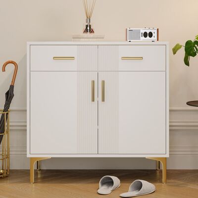 ACKERMAN Buffet Moderne À Deux Portes Et Deux Tiroirs – Meuble De Rangement Avec Poignées Et Pieds En Métal, Idéal Pour Le Salon, L'Entrée Ou La Salle À Manger. Dimensions : 80 Cm (l) × 35 Cm (p) × 79,5 Cm (h) - Publicité ACKERMAN Buffet Moderne À Deux Portes Et Deux Tiroirs – Meuble De Rangement Avec Poignées Et Pieds En Métal, Idéal Pour Le Salon, L'Entrée Ou La Salle À Manger. Dimensions : 80 Cm (l) × 35 Cm (p) × 79,5 Cm (h) - Publicité