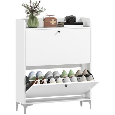 OEM Meuble À Chaussures 16 Paires, Armoire À Chaussures Avec 2 Tiroirs Rabattables, Étagères Réglables, 80x24x101cm, Blanc - Publicité OEM Meuble À Chaussures 16 Paires, Armoire À Chaussures Avec 2 Tiroirs Rabattables, Étagères Réglables, 80x24x101cm, Blanc - Publicité