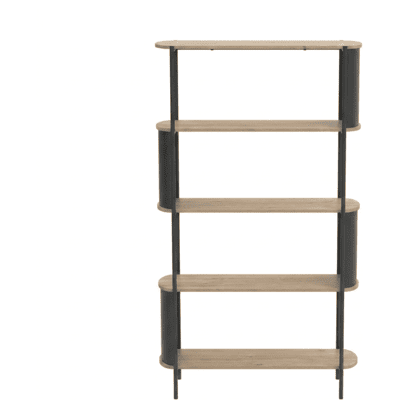 Calicosy - Etagère Haute 5 Niveaux Effet Bois Avec Flancs En Métal Noir H174 Cm - Eklo - Publicité Calicosy - Etagère Haute 5 Niveaux Effet Bois Avec Flancs En Métal Noir H174 Cm - Eklo - Publicité