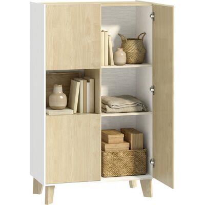 ARRIGONI Buffet Salon, Meuble De Rangement À 6 Compartiments Et Portes À Fermeture Amortie, 80x40x135cm, Blanc Et Bois Naturel - Publicité ARRIGONI Buffet Salon, Meuble De Rangement À 6 Compartiments Et Portes À Fermeture Amortie, 80x40x135cm, Blanc Et Bois Naturel - Publicité