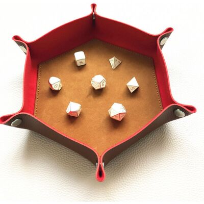 OEM Plateau À Dés Hexagonal Pliable En Cuir Pu, Petit Organisateur De Bureau, Rangement Des Dés Pour Bijoux Et Clés Pliable - Publicité OEM Plateau À Dés Hexagonal Pliable En Cuir Pu, Petit Organisateur De Bureau, Rangement Des Dés Pour Bijoux Et Clés Pliable - Publicité