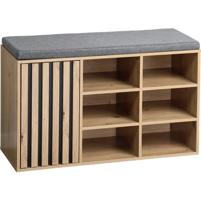 Kesper Meuble À Chaussures Bois Décor Chêne - Assise Coussin Gris - 76 X 29.5 X 48 Cm - Livraison Gratuite - Publicité Kesper Meuble À Chaussures Bois Décor Chêne - Assise Coussin Gris - 76 X 29.5 X 48 Cm - Livraison Gratuite - Publicité