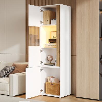 ACKERMAN Vitrine, Meuble De Rangement, Armoire Haute Avec Éclairage Led, 2 Portes (dont Une En Acrylique). Convient Pour Le Salon, Le Bureau Et La Cuisine. Blanc Et Naturel. Dimensions : L 50 X P 40 X H 179 Cm - Publicité ACKERMAN Vitrine, Meuble De Rangement, Armoire Haute Avec Éclairage Led, 2 Portes (dont Une En Acrylique). Convient Pour Le Salon, Le Bureau Et La Cuisine. Blanc Et Naturel. Dimensions : L 50 X P 40 X H 179 Cm - Publicité