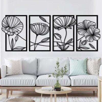 URSUS Ensemble De 4 Sculptures Murales En Métal Noir, 26 X 43 Cm, Représentant Des Fleurs De Lotus Dans Un Style Moderne Et Minimaliste. Publicité URSUS Ensemble De 4 Sculptures Murales En Métal Noir, 26 X 43 Cm, Représentant Des Fleurs De Lotus Dans Un Style Moderne Et Minimaliste. Publicité