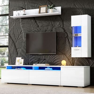 ACKERMAN Ensemble De Meubles Tv Muraux 3 Pièces Avec Éclairage Led, Finition Laquée Brillante, Comprenant : 1 Meuble Tv, 1 Vitrine, 1 Étagère Murale, Compatible Avec Les Téléviseurs Jusqu'à 80 Pouces, Blanc - Publicité ACKERMAN Ensemble De Meubles Tv Muraux 3 Pièces Avec Éclairage Led, Finition Laquée Brillante, Comprenant : 1 Meuble Tv, 1 Vitrine, 1 Étagère Murale, Compatible Avec Les Téléviseurs Jusqu'à 80 Pouces, Blanc - Publicité