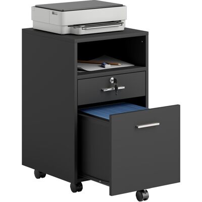 ARRIGONI Caisson De Bureau Bois 2 Tiroirs Et Etagere Ouverte 39x40x65 Cm Noir - Publicité ARRIGONI Caisson De Bureau Bois 2 Tiroirs Et Etagere Ouverte 39x40x65 Cm Noir - Publicité
