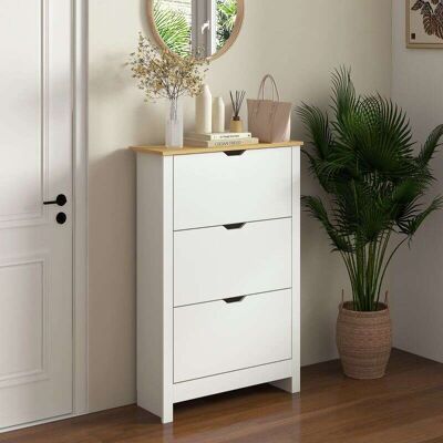 Generic Armoire À Chaussures 3 Portes Abattantes 2 Compartiments Panneaux Particules Blanc Chêne - Publicité Generic Armoire À Chaussures 3 Portes Abattantes 2 Compartiments Panneaux Particules Blanc Chêne - Publicité