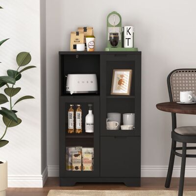 ACKERMAN Meuble Peint Mdf Avec Portes En Verre Et Tiroir, Espace De Rangement Ouvert, Noir, Chambre À Coucher, Salon - Publicité ACKERMAN Meuble Peint Mdf Avec Portes En Verre Et Tiroir, Espace De Rangement Ouvert, Noir, Chambre À Coucher, Salon - Publicité