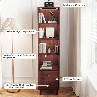 MIDUODUO Vitrine Haute Led À Porte Vitrée Et 2 Tiroirs,structure Bois Style Rétro Poignées Dorées. Dimensions H165/w40/d35 Cm Pour Ranger Vos Collections. Publicité MIDUODUO Vitrine Haute Led À Porte Vitrée Et 2 Tiroirs,structure Bois Style Rétro Poignées Dorées. Dimensions H165/w40/d35 Cm Pour Ranger Vos Collections. Publicité
