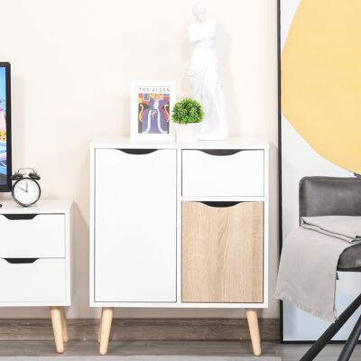 OEM Homcom Buffet Meuble De Rangement Design Scandinave, 2 Placards Tiroir Coulissant, Bois, Blanc Chêne Clair - Publicité OEM Homcom Buffet Meuble De Rangement Design Scandinave, 2 Placards Tiroir Coulissant, Bois, Blanc Chêne Clair - Publicité