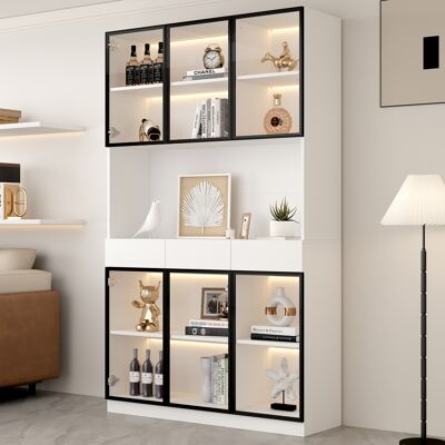 ACKERMAN Vitrine Vitrée De 200 Cm De Haut, Blanche Avec Éclairage Led, Bibliothèque Multi-rangements Pour Collections, Chambre, Salon, Bureau, Cadre De Porte Blanc Et Noir - Publicité ACKERMAN Vitrine Vitrée De 200 Cm De Haut, Blanche Avec Éclairage Led, Bibliothèque Multi-rangements Pour Collections, Chambre, Salon, Bureau, Cadre De Porte Blanc Et Noir - Publicité