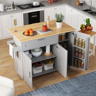 ACKERMAN Table De Cuisine Mobile 132,5x44(70)x90cm Plan Pliable Chêne, Avec Étagère Épices/porte-serviettes, 5 Roulettes, Idéal Cuisine/salon/maison - Publicité ACKERMAN Table De Cuisine Mobile 132,5x44(70)x90cm Plan Pliable Chêne, Avec Étagère Épices/porte-serviettes, 5 Roulettes, Idéal Cuisine/salon/maison - Publicité