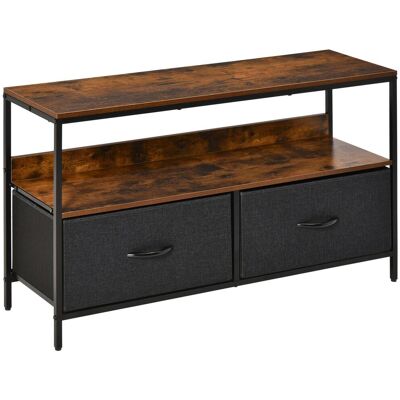 OEM Meuble Tv Avec Étagère Et 2 Tiroirs Pliables En Tissu, Pour Téléviseurs Jusqu'à 47 Pouces (119 Cm), Longueur 98 Cm, Pour Salon Ou Chambre, Coloris Marron Rustique Et Noir. Publicité OEM Meuble Tv Avec Étagère Et 2 Tiroirs Pliables En Tissu, Pour Téléviseurs Jusqu'à 47 Pouces (119 Cm), Longueur 98 Cm, Pour Salon Ou Chambre, Coloris Marron Rustique Et Noir. Publicité