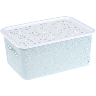 LISATR Boîte De Rangement Empilable En Plastique Ajouré, Motif Rétro Délicat, Panier De Rangement Avec Couvercle Pour Vêtements, Cosmétiques, Papiers Et Jouets - Petite Taille (bleu Ciel)-24.00x17.00x10.50cm - Publicité LISATR Boîte De Rangement Empilable En Plastique Ajouré, Motif Rétro Délicat, Panier De Rangement Avec Couvercle Pour Vêtements, Cosmétiques, Papiers Et Jouets - Petite Taille (bleu Ciel)-24.00x17.00x10.50cm - Publicité