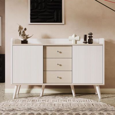 OEM Buffet À Trois Tiroirs, Veinage Raffiné. Buffet Pour Chambre Et Salon, Buffet Moderne Couleur Bois Avec Étagères De Rangement. L 117,5 Cm - Publicité OEM Buffet À Trois Tiroirs, Veinage Raffiné. Buffet Pour Chambre Et Salon, Buffet Moderne Couleur Bois Avec Étagères De Rangement. L 117,5 Cm - Publicité