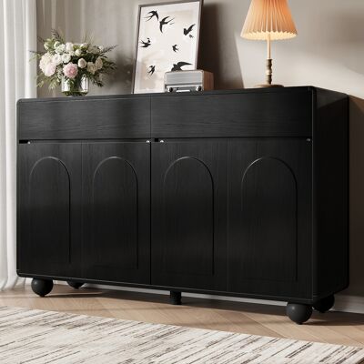 LEMONBEST Buffet Noir 140 Cm Avec 2 Tiroirs, 4 Portes Cintrées, Pieds Ronds Métal, Rangement Salon En Mdf Et Panneaux - Publicité LEMONBEST Buffet Noir 140 Cm Avec 2 Tiroirs, 4 Portes Cintrées, Pieds Ronds Métal, Rangement Salon En Mdf Et Panneaux - Publicité