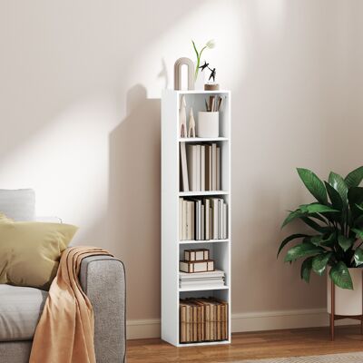 OEM Étagère Bibliothèque Étroite 5 Niveaux Avec Étagères Réglables, Meuble De Rangement Pour Salon/chambre/bureau, 30x24x133,5cm, Blanc - Publicité OEM Étagère Bibliothèque Étroite 5 Niveaux Avec Étagères Réglables, Meuble De Rangement Pour Salon/chambre/bureau, 30x24x133,5cm, Blanc - Publicité