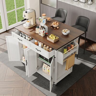 ACKERMAN Îlot De Cuisine, Desserte Avec Plan De Travail Coulissant, 4 Portes, 2 Tiroirs, Aspect Bois, Chariot De Cuisine/salle À Manger - Publicité ACKERMAN Îlot De Cuisine, Desserte Avec Plan De Travail Coulissant, 4 Portes, 2 Tiroirs, Aspect Bois, Chariot De Cuisine/salle À Manger - Publicité