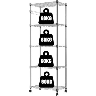SYMOLEXA 1 - Étagère En Fil D&39acier - Étagères Chromées - 5 Niveaux Sur Roues - Support Robuste Pour Cuisine Salon Garage - Argent - 59x35x183cm - Publicité SYMOLEXA 1 - Étagère En Fil D&39acier - Étagères Chromées - 5 Niveaux Sur Roues - Support Robuste Pour Cuisine Salon Garage - Argent - 59x35x183cm - Publicité
