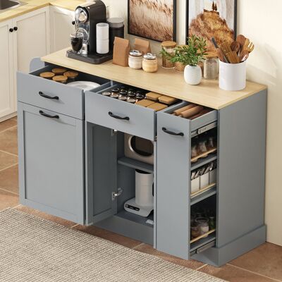 ARRIGONI Buffet Moderne Avec Tiroirs Variés, Vaisselier Avec Compartiment Pour Poubelle Et Étagère À Épices Extérieure Pour Salle À Manger, Salon Et Cuisine (gris) - Publicité ARRIGONI Buffet Moderne Avec Tiroirs Variés, Vaisselier Avec Compartiment Pour Poubelle Et Étagère À Épices Extérieure Pour Salle À Manger, Salon Et Cuisine (gris) - Publicité
