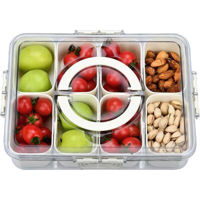 GRASSLIN 1 Boîte De Rangement Avec 8 Compartiments, Plateau À Collations Avec Couvercle Et Poignée, Pour Fruits Et Noix - Publicité GRASSLIN 1 Boîte De Rangement Avec 8 Compartiments, Plateau À Collations Avec Couvercle Et Poignée, Pour Fruits Et Noix - Publicité